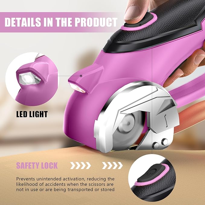 Cardboard Cutter, Cordless Electric Scissors, Power Shears Box Cutter with a Replacement Blade, Rotary Cutter for Cardboard Packages Leather Plastic (Purple)