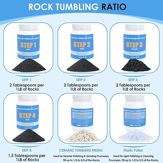 Large Rock Tumbler Grit Kit [10 Pounds], Polish Up to [70 lbs.] of Rocks, 4 Steps Polish Refill Media Kit with [Ceramic and Plastic Pellet Tumbling Media], Compatible with Any Rocks Tumbler