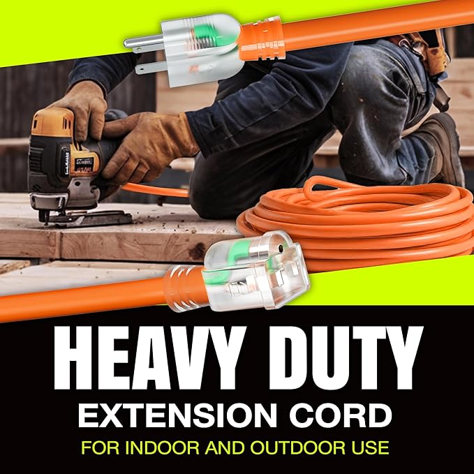 25ft Outdoor/Indoor Extension Cord 16/3 Gauge Heavy Duty 3 Prong SJTW, Waterproof, Flexible Cold-Resistant Long Power Cord,13A 125V 1625W, Orange by LifeSupplyUSA