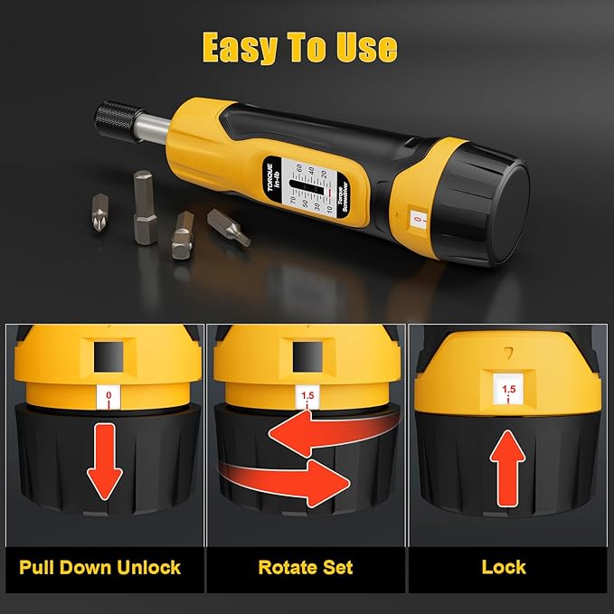 Torque Screwdriver, 10-70 in-lbs Torque Wrench Screwdriver Set, 1/4??Drive Inch Pound Torque Screwdriver with 20 S2 Bits and Case for Tools, Bike Repairing and Mounting