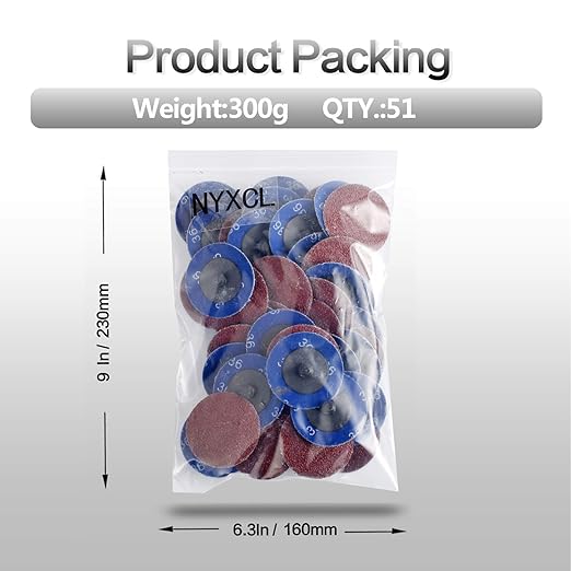 NYXCL Miroku 50Pcs P36 2 inch Quick Change Discs Set, A/O Sanding Discs with 1/4" Holder, for Die Grinder Surface Prep Strip Grind Polish Finish Burr Rust Paint Removal