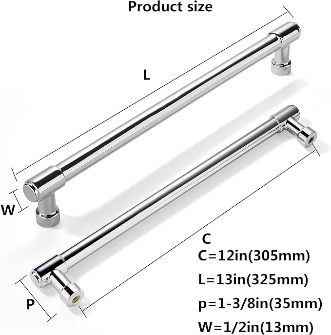 khtumeware 6 Pack 12 Inch(305mm) Polished Chrome Cabinet Pulls: Modern Chrome Cabinet Handles for Cupboard Drawer Pulls Dresser Handle