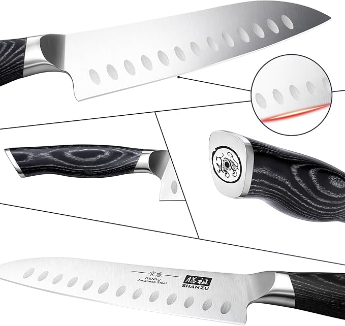 SHAN ZU 7 Inch Japanese Chef Knife, Professional Kitchen Knives, Japanese Super Steel Sharp Santoku Knife with K133 Ergonomic Handle, Black Tortoise Genbu Series