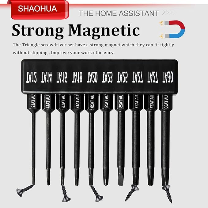 10PCS Triangle Screwdriver Set, 2.5Inch Long Triangle Screwdriver, Magnetic Screwdriver Bit Set, S2 Steel Screwdriver Drill Bit Set,1/4 Hex-Shank Drill Bit Set, Sizes TA12/14/16/18/20/23/25/27 (x2)/30