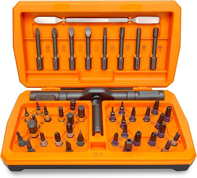 42 in 1 Magnetic Ratchet Screwdriver Set with T-Handle, Multi-Bit Ratcheting Screwdriver Tool Kit for Electronics, Furniture, Computer, Bicycle, and DIY Repair(Orange)