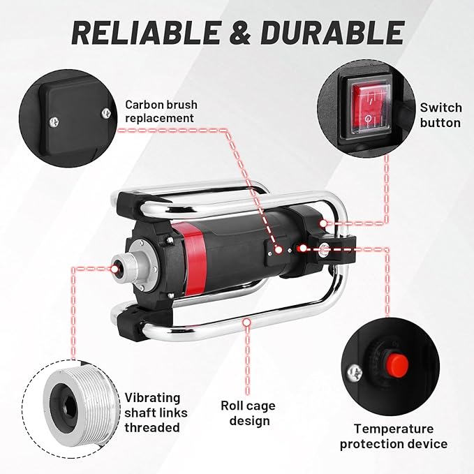 YJINGRUI Power Concrete Vibrators 1600W 16,000 RPM, Portable Electric Construction Vibrator with 4.5m (14-3/4ft) Flexible Shaft for Commercial Grade Bubble Removal