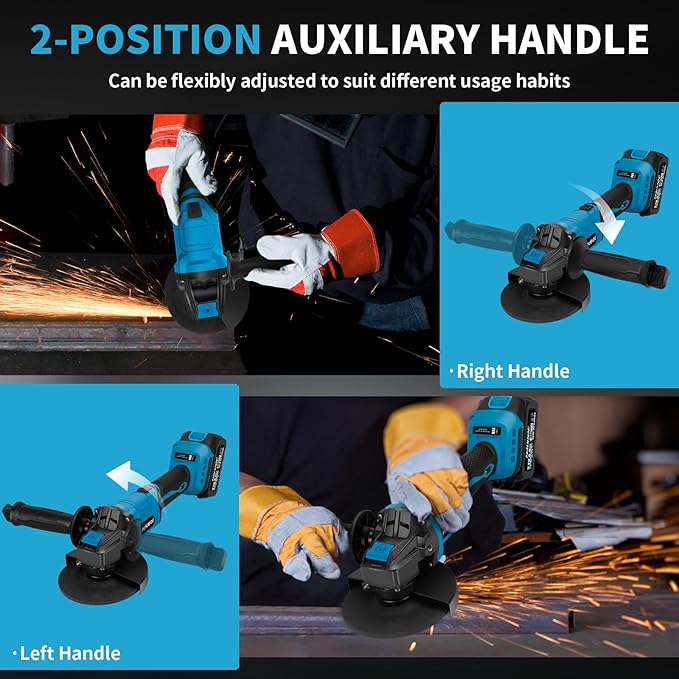 5" Cordless Angle Grinder Kit, 21V Brushless Power Grinders Tool with 2 x 4.0Ah Battery, 125MM, 10000 RPM Electric Metal Cut Off Tool with 8 Cutting Disc for DIY, Cutting, Grinding, Polishing