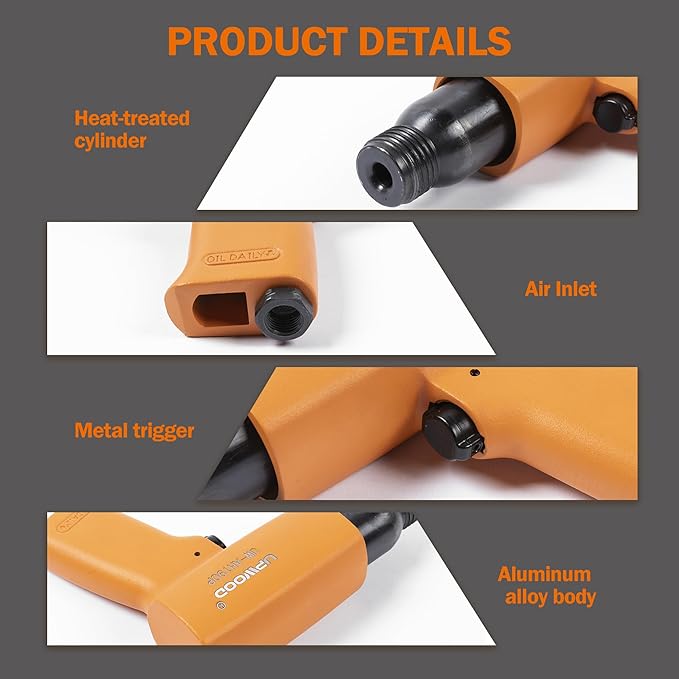 UW-AH190Plus Medium Barrel Air Hammer Kit with Quick Change Retainer and 4 Chisels, 2-5/8 Inch Stroke, 3500 BPM, Light weight (AH190P - Middle Barrel)