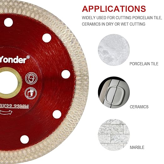 GoYonder Super Thin 4" Grinder Blades Tile Blade, Diamond Saw Blade for Cutting Porcelain Tiles Granite, 105mm Tile Cutting Blade for Angle Grinder (4"-105mm(Red))