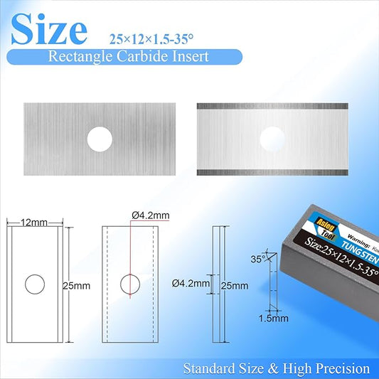 Asieg Tool 25x12x1.5mm-35째 1 inch Carbide Inserts Cutter Blades Replacement Knives 2 Cutting Edges with Screws for Woodworking Surfacing Groove Helical Planer Cutter Heads 10pcs