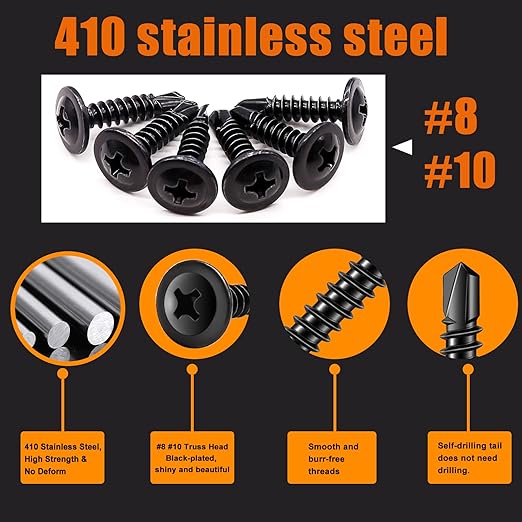 weideer 1095pcs Self Tapping Screws for Metal, #8#10 M2 M3 M4 410 Stainless Steel Screws Assortment Kit Black Oxide Truss Head and Phillips Pan Head Metal Screw
