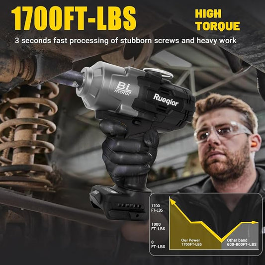 Cordless Impact Wrench 1/2" for Dewalt 20V Battery, Impact Wrench 1700FT-LBS(2300N.m) High Torque Brushless Electric Impact, with 4 Modes Power Impact Driver for Car, Truck, Mower (No Battery)