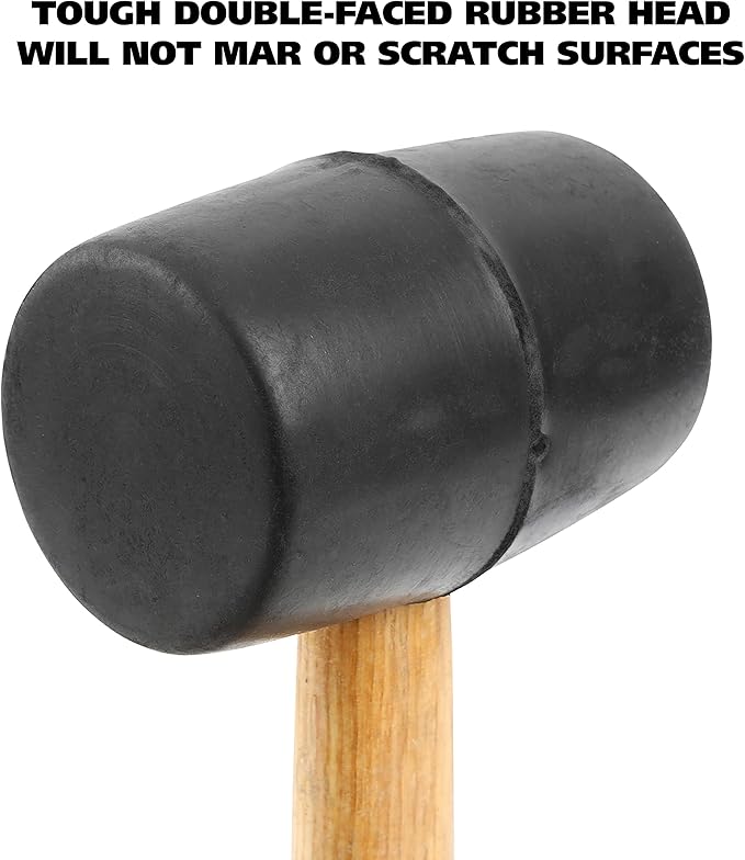 GreatNeck RM8 Rubber Mallet, 8 Oz. Rubber Hammer, Mallet with Hardwood Handle, Surface-Safe for Woodworking, Automotive, and Tile Projects