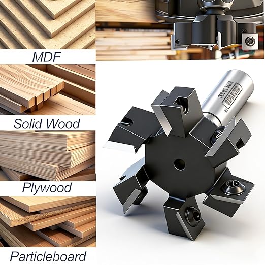 Slab Flattening Router Bit 1/2 Shank, 6-Wing, 2" Cutting Dia, Insert Carbide CNC Spoilboard Surfacing Router Bit, Wood Planer Planing Bit for Flycutter/ Slab Leveler/ Rabbeting by SICWOOD