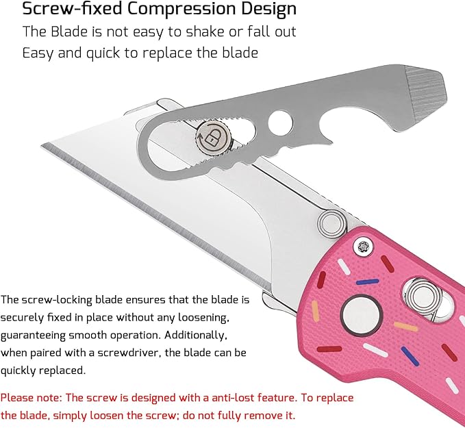 OKNIFE U1 Pro Multitool Folding Utility Knife with Folding Screwdriver, Quick Change Blade, Rail Lock & Pocket Clip for Men Women (Doughnut)