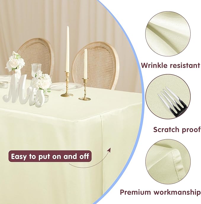 HolidayIdeas Fitted Table Covers - 96 x 30 Inch - 2 Pack Rectangle Tablecloths for 8 Foot Folding Tables, Butter Cream Polyester Fabric Tablecloth for Parties, Holiday Dinner, Wedding, Trade Show,
