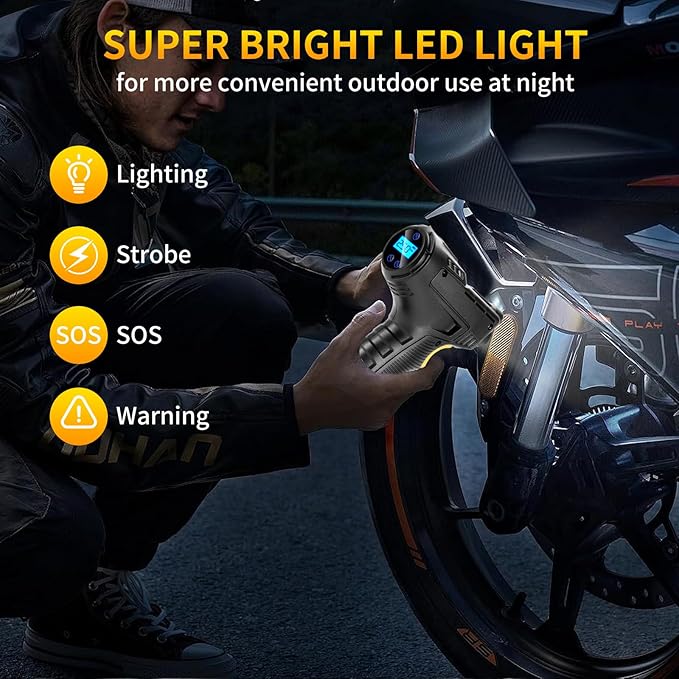 150PSI Portable Air Compressor for Car Tires ??Digital Tire Inflator with LED Flashlight, 12V Auto Pump for Cars, Motorcycles, Bikes, and Sports Balls