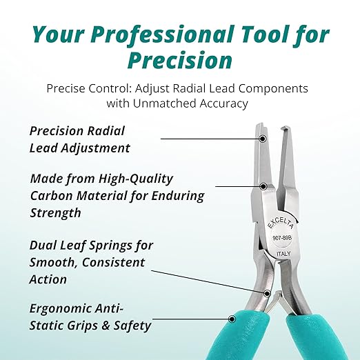 Excelta 907-89B Dog Leg Lead Forming Pliers for Radial Lead Components, 5.75 Inch Carbon Material with Soft Cushioned Ergonomic Grips, Surface Resistivity 10쨔??ohms/sq, Made in USA, Elite
