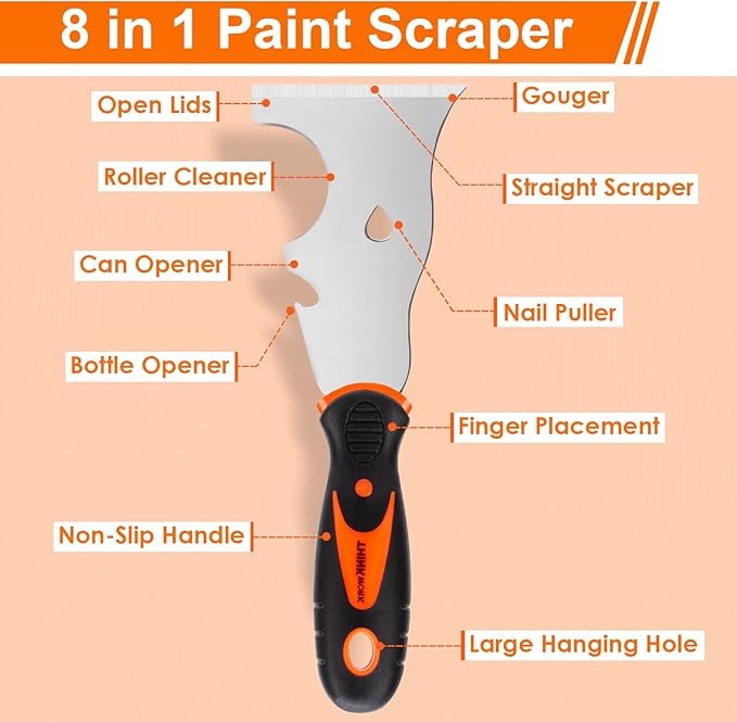 THINKWORK Putty Knife Set - 14Pcs Stainless Steel Paint Scraper Tools, Drywall Knife Set for Removing Wallpaper, Repairing Drywall, Applying Putty, Taping, Scraping Plaster, Cement, Adhesive