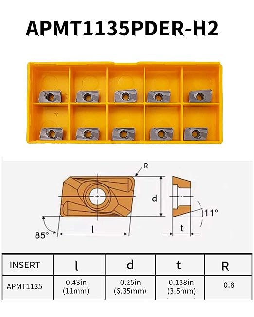 KinRite 20pcs Indexable Face Milling Inserts APMT1135PDER-H2 Carbide Replacement Inserts for End Mill Tool Holders Boring Bar Inserts Rough Turning Stainless Steel (APMT1135PDER Inserts)