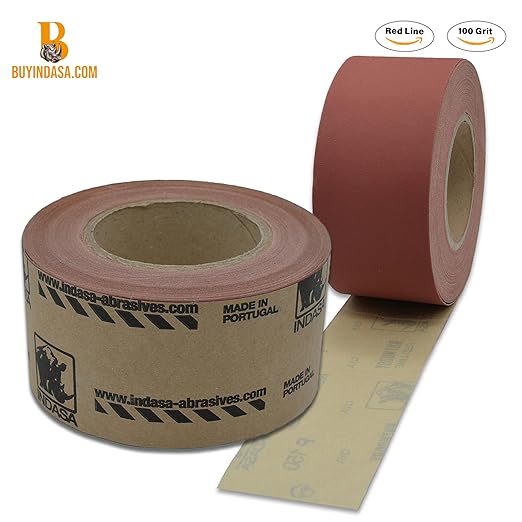 Indasa 2.75" PSA Sandpaper Roll - Rhynostick 100-Grit 27 Yard Long Continuous Roll, Self-Adhesive Stickyback Sand Paper for Woodworking, Automotive, Metal, Redline