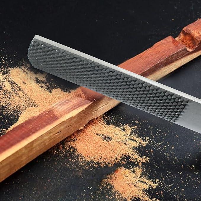 4 Way Wood Rasp File, Carbon Steel Hand File and Round Rasp, Half Round Flat & Needle Files for Sharping Wood and Metal Tools