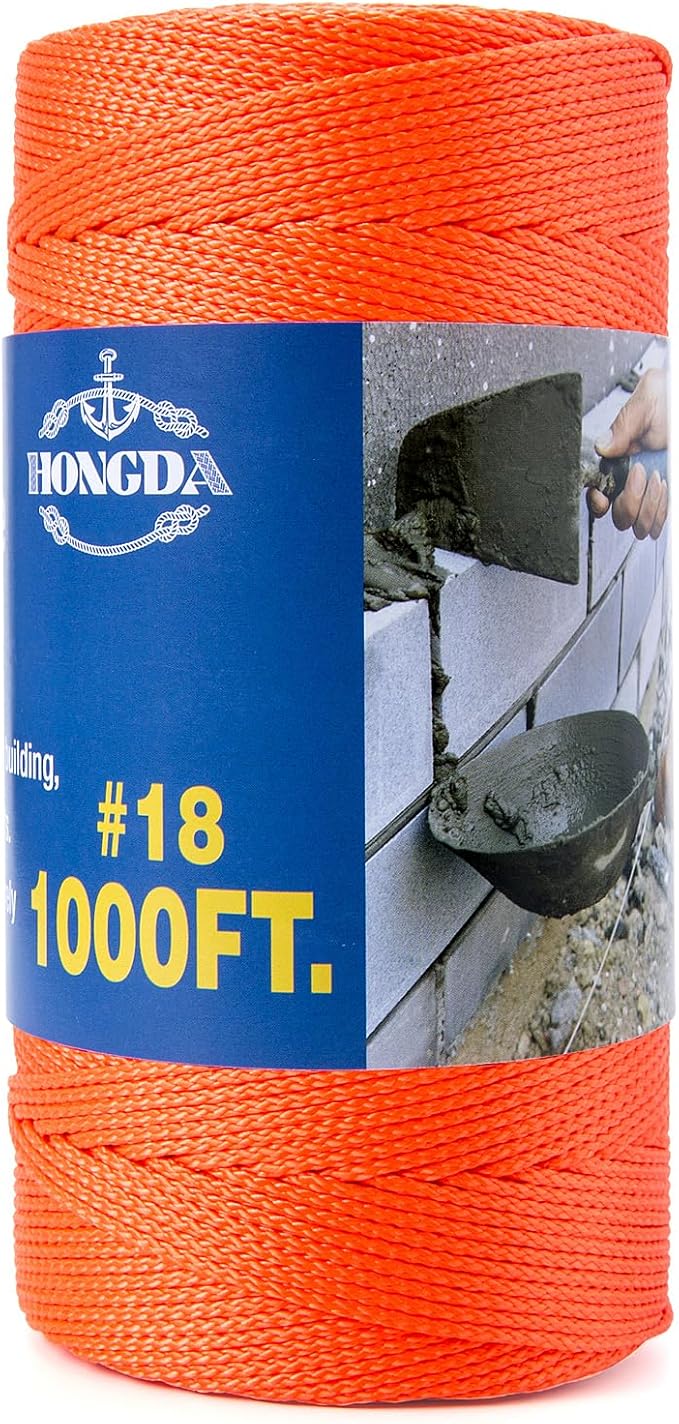 HONGDA Mason Line, 1000 Feet #18 Braided Nylon Mason line String Perfect for Masonry Jobs and for The Layout of General Construction, Gardening, DIY Project, Fluorescent Orange