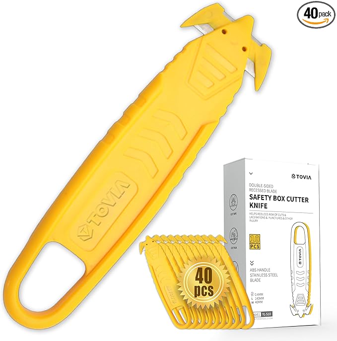 40 Pcs Safety Box Cutter T TOVIA Knife of Double-sided Recessed Concealed Blade, Cutter Stainless Steel Package Opener