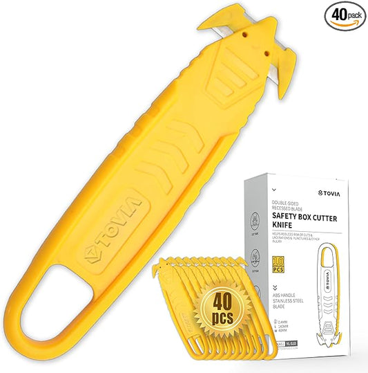 40 Pcs Safety Box Cutter T TOVIA Knife of Double-sided Recessed Concealed Blade, Cutter Stainless Steel Package Opener