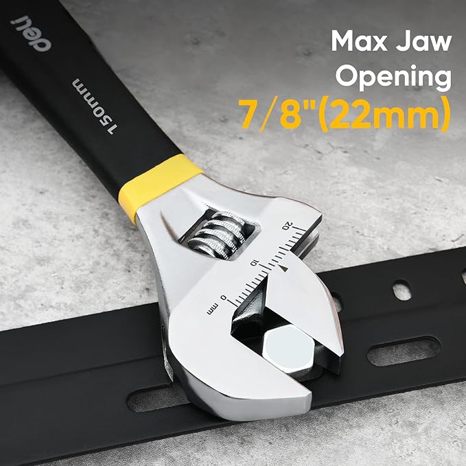 deli 6" Adjustable Wrench Heavy-Duty Chrome Anti-Slip Grip, Smooth-Jaw, Cr-V Steel, Wide Opening for Plumbing & DIY