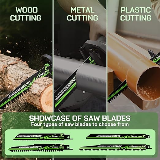 6 inch Reciprocating Saw Blade Set for Metal Wood Iron, Reciprocating Saw Blade Set - 5 TPI & 14 TPI, 10 Pieces with Organizer Case, Durable HCS for Tree Branches