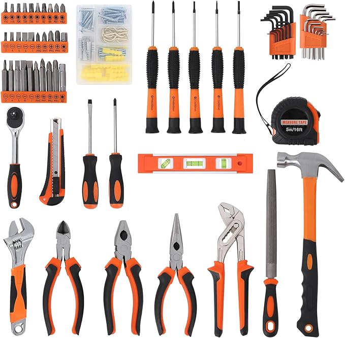 PrecisionAuto 236 Piece Home Repair Tool Kit, General Household Home Repair Tool Set with Socket Wrench, Mechanic Hand Tool Set with Plastic Toolbox Storage Case for DIY, Home Repair, Auto Repair