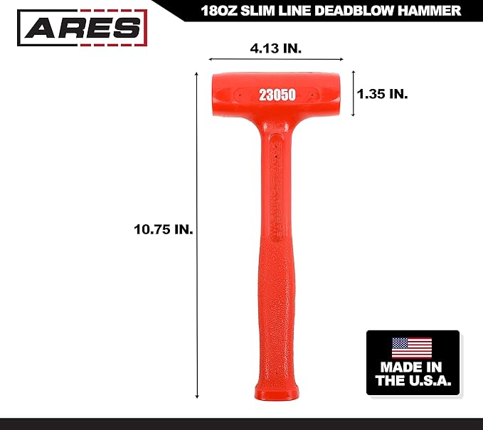 ARES 23050 – 18oz Slim Line Deadblow Hammer – Heavy Head Delivers Powerful Striking Force – Slim Profile Head Design for Greater Impact Accuracy - Made in USA