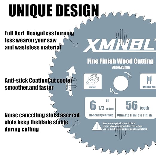 6 1/2 Inch Track Saw Blade,Replace for Makita B-57342 6 1/2 Inch 56T Saw Blades,Carbide-Tipped Cordless Plunge Saw Blade,Compatible with 165mm 20mm Arbor Track Saw,Longer Life 5X