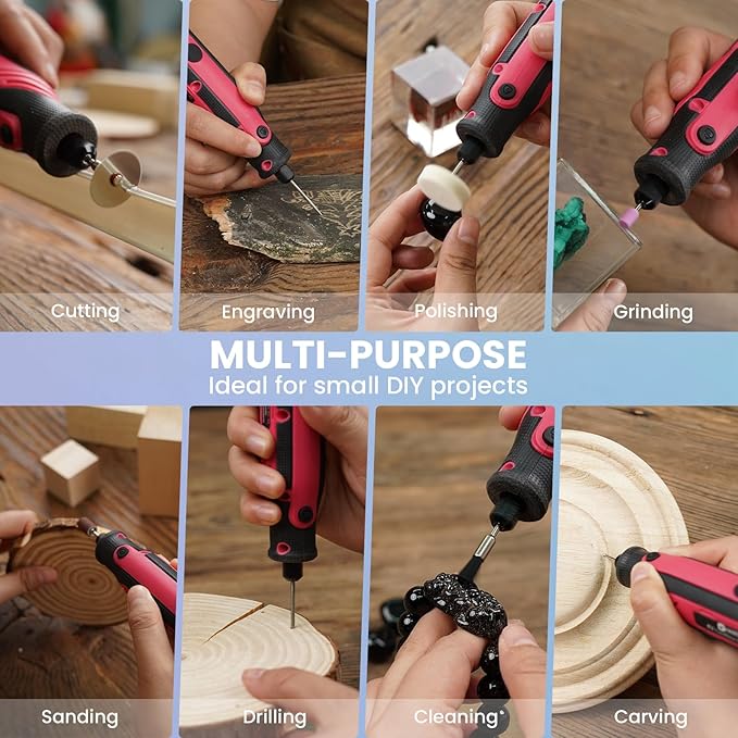 HARDELL Mini Cordless Rotary Tool, 5-Speed Rotary Tool Kit with 69 Accessories, 4V Power Rotary Tool for Cutting, Engraving, Sanding, Drilling, Polishing, Small Wood Carving tool or DIY Crafts竊늁ink)