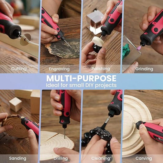 HARDELL Mini Cordless Rotary Tool, 5-Speed Rotary Tool Kit with 69 Accessories, 4V Power Rotary Tool for Cutting, Engraving, Sanding, Drilling, Polishing, Small Wood Carving tool or DIY Crafts竊늁ink)