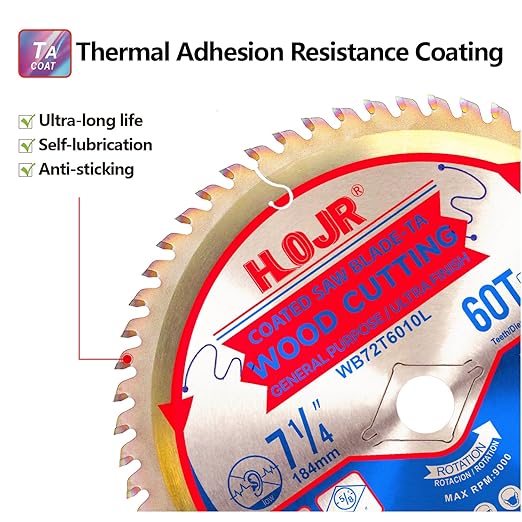 10-Pack 7-1/4" 60-Tooth 5/8" Arbor Woodworking Circular Saw Blade,Ultra Finish/General Purpose,Special Anti-Thermal Adhesion Coating on Cutting Edge-TA,High Finish, Long Life, 7-1/4" 60T 5/8"