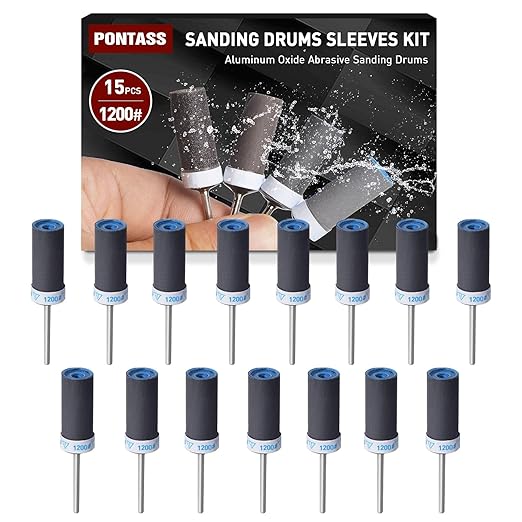 15Pcs 1200 Grit Sanding Drums Sandpaper Sticks Set with 1/8"(3mm) Shank for Dremel Rotary Tool, Suitable for Metal Rust Removal/Jade Polishing/Stone Grinding