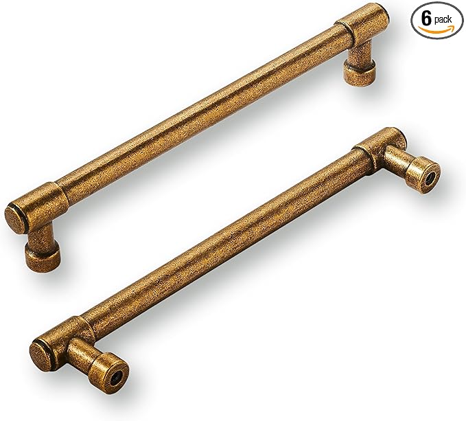khtumeware 6 Pack 8 Inch(203mm) Vintage Antique Brass Cabinet Pulls Kitchen Cabinet Hardware for Cupboard Drawer Handles Dresser Pulls