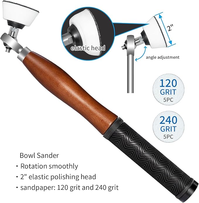 Full Size Carbide Wood Lathe Turning Tool Kit with Bowl Sander,6pcs 18" Professional Carbide Lathe Tools with Wooden Box including Swan Neck Hollower, Rougher, Finisher,Beech Handle with Rubber