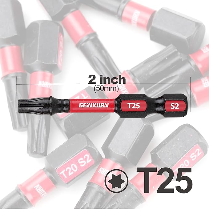 15Pieces T25 2 In. Impact Tough Magnetic #25 Torx Head Power Bits, S2 Alloy Steel T25 Screwdriver Bits Set