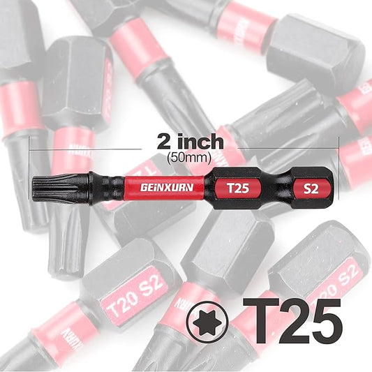 15Pieces T25 2 In. Impact Tough Magnetic #25 Torx Head Power Bits, S2 Alloy Steel T25 Screwdriver Bits Set