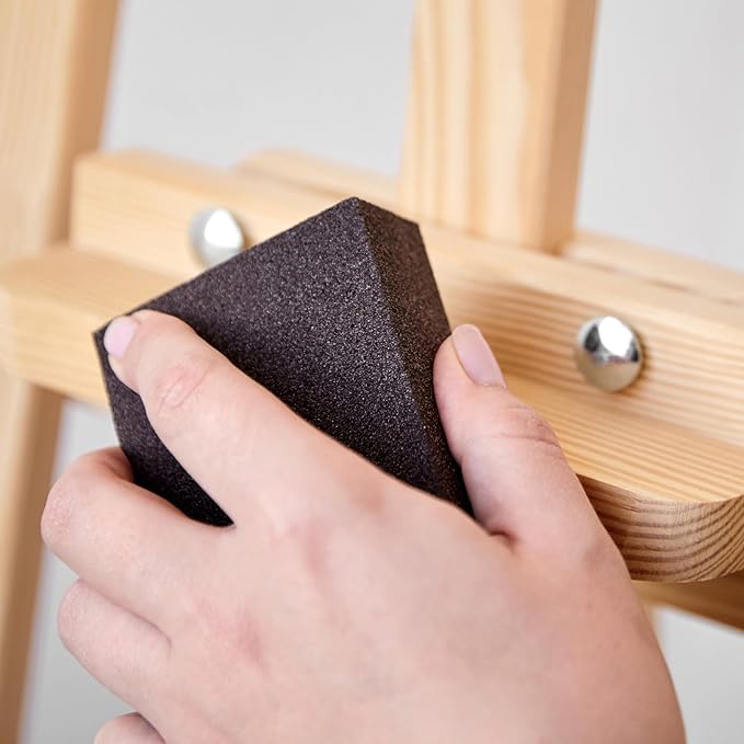 HARFINGTON 4pcs Sanding Sponge Blocks 120-180 Grit Sanding Sponge with Angled Edge 4"x2.8"x1", Washable and Reusable Foam Sanding Block for Polishing Kitchen Metal Wood Drywall Home