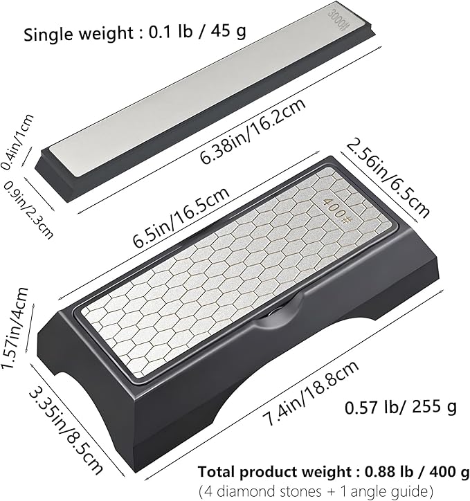 Diamond Sharpening Stone Set, Knife Sharpener Stone, 2 Side Grit 400/1000, 240/1500/3000 Grit Portable Hone Sharpener, Diamond Plate Honing Stone, 2 Sizes Whetstone Tool with Non-Slip Base