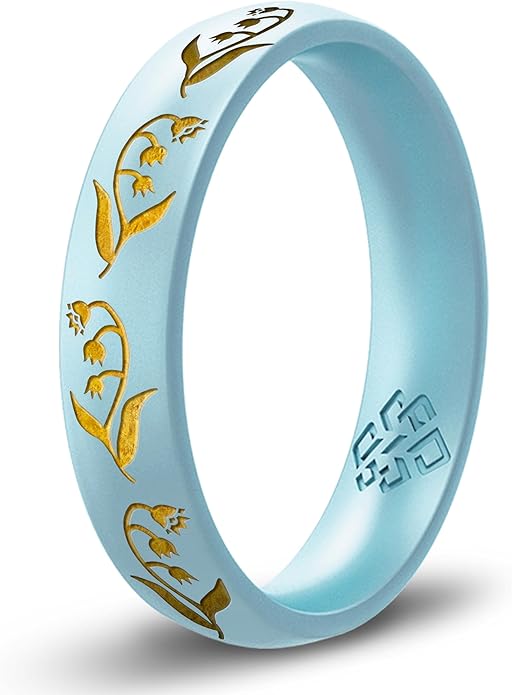 Knot Theory Birth Flower Silicone Ring for Women - 4mm Comfort Fit Wedding Band Engagement Ring