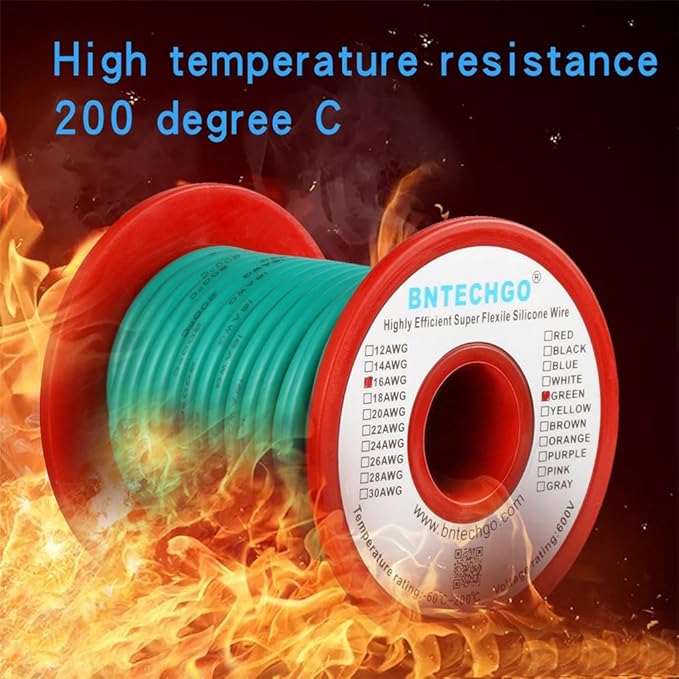 BNTECHGO 16 Gauge Silicone Wire Spool 50 ft Green Flexible 16 AWG Stranded Tinned Copper Wire