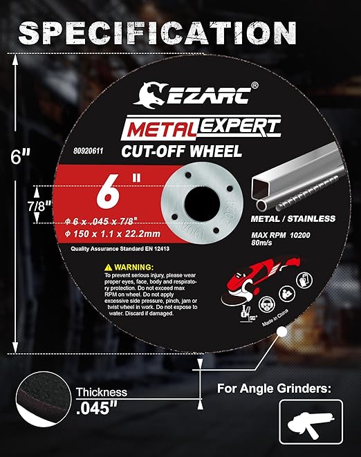 EZARC Cut Off Wheels 25 Pack, 6'' x .045'' x 7/8'' Thin Grinder Cutting Wheel, Metal & Stainless Steel Cutting Disc for Angle Grinders