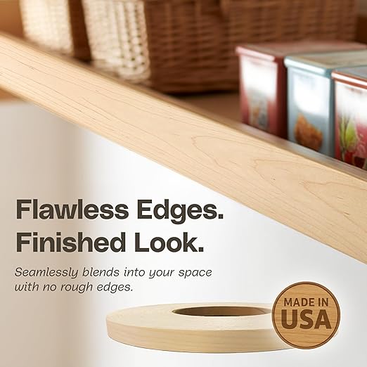 Edge Supply Maple 1-1/2 in X 25 ft Roll ??Pre-Glued Iron On Wood Veneer Tape ??Wood Veneer Edge Banding Tape with Hot Melt Adhesive, Smooth Sanded Finish Ideal for Furniture & DIY, Made in USA