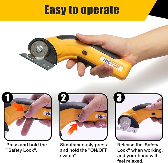 HICTOP Electric Scissors Cordless Cardboard Box Cutter Heavy Duty with Safety Lock 4.2V Rechargeable Electric Scissors for Cardboard, Carpet, Leather, Plastic, Fabric, Crafting, etc.