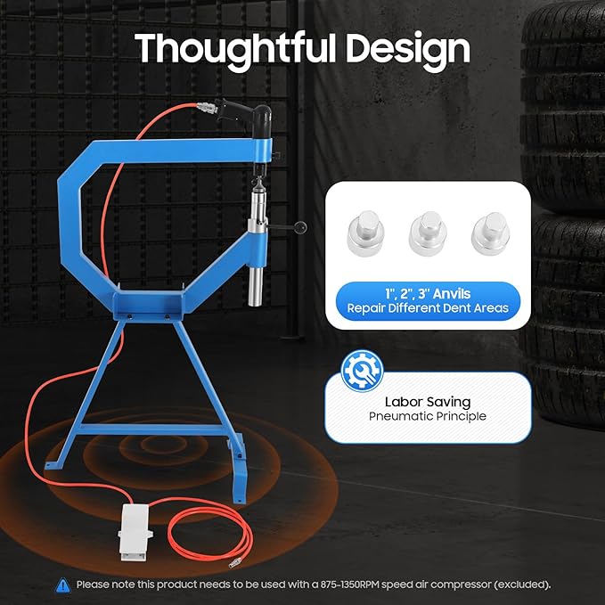 Pneumatic Planishing Hammer, 4 Inch Metal Shaping tools，Planishing Hammer Bending Machine with 1" 2" 3" Anvils and Foot Pedal, Power Hammer for Auto Body Repair, Blacksmithing, and Sheet Metal Work